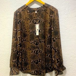 T TAHARI (L/G) BLACK/BROWN SNAKE PRINT LONG SLEEVES BLOUSE
